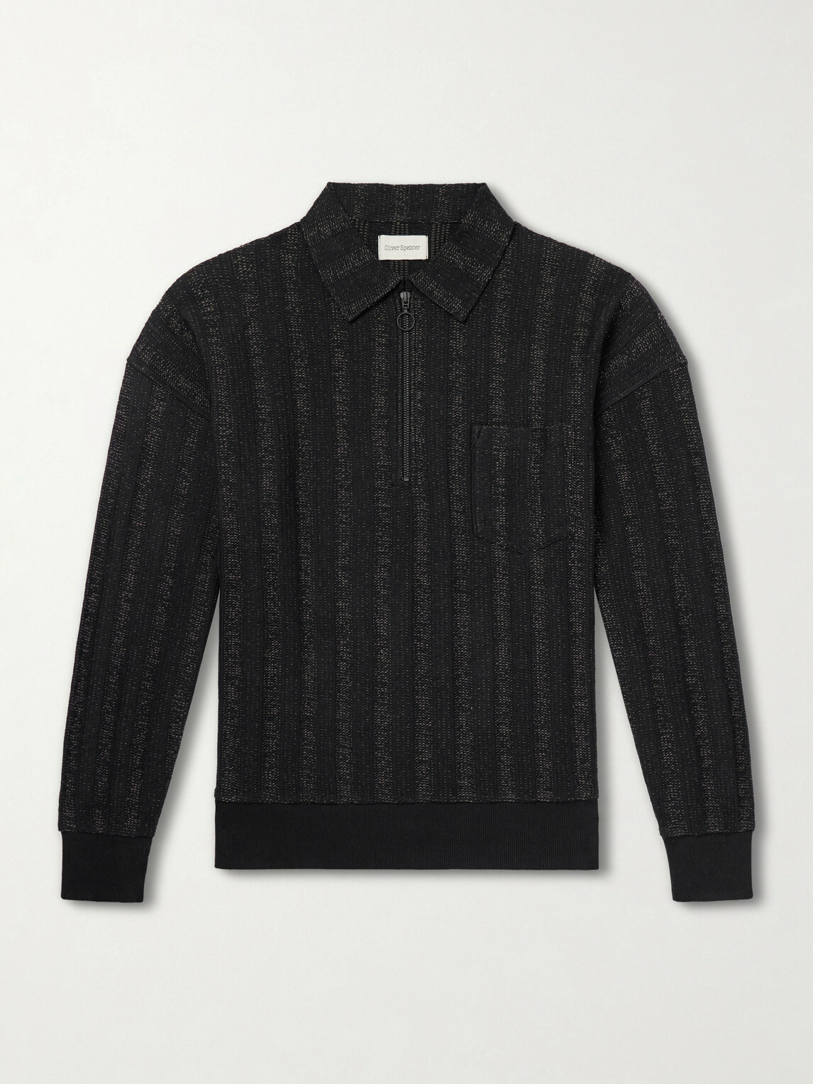 Oliver Spencer - Lorimer Cotton-Blend Jacquard Half-Zip Sweater - Black