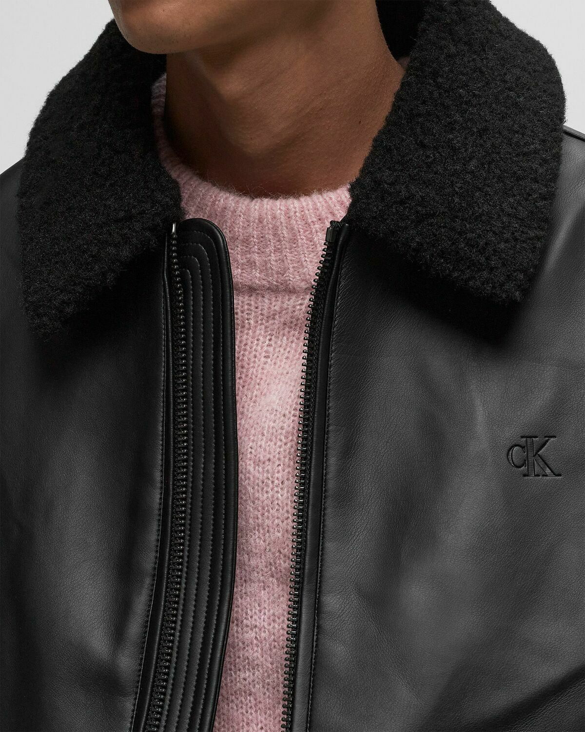 Calvin Klein Jeans FAUX LEATHER AVIATOR Black Mens Bomber