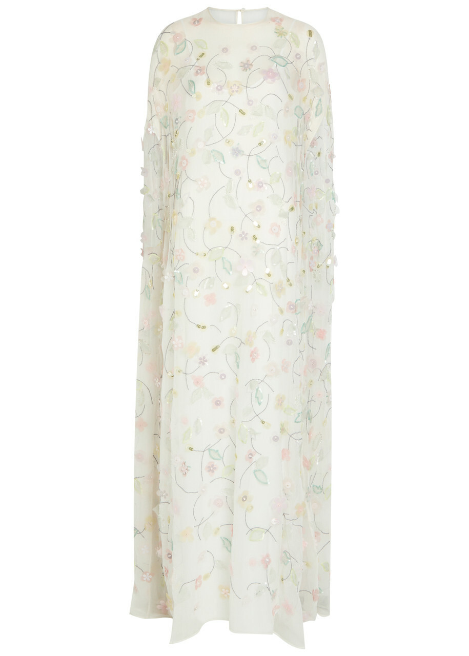 Bernadette Elenore Floral-appliquéd Chiffon Maxi Dress White