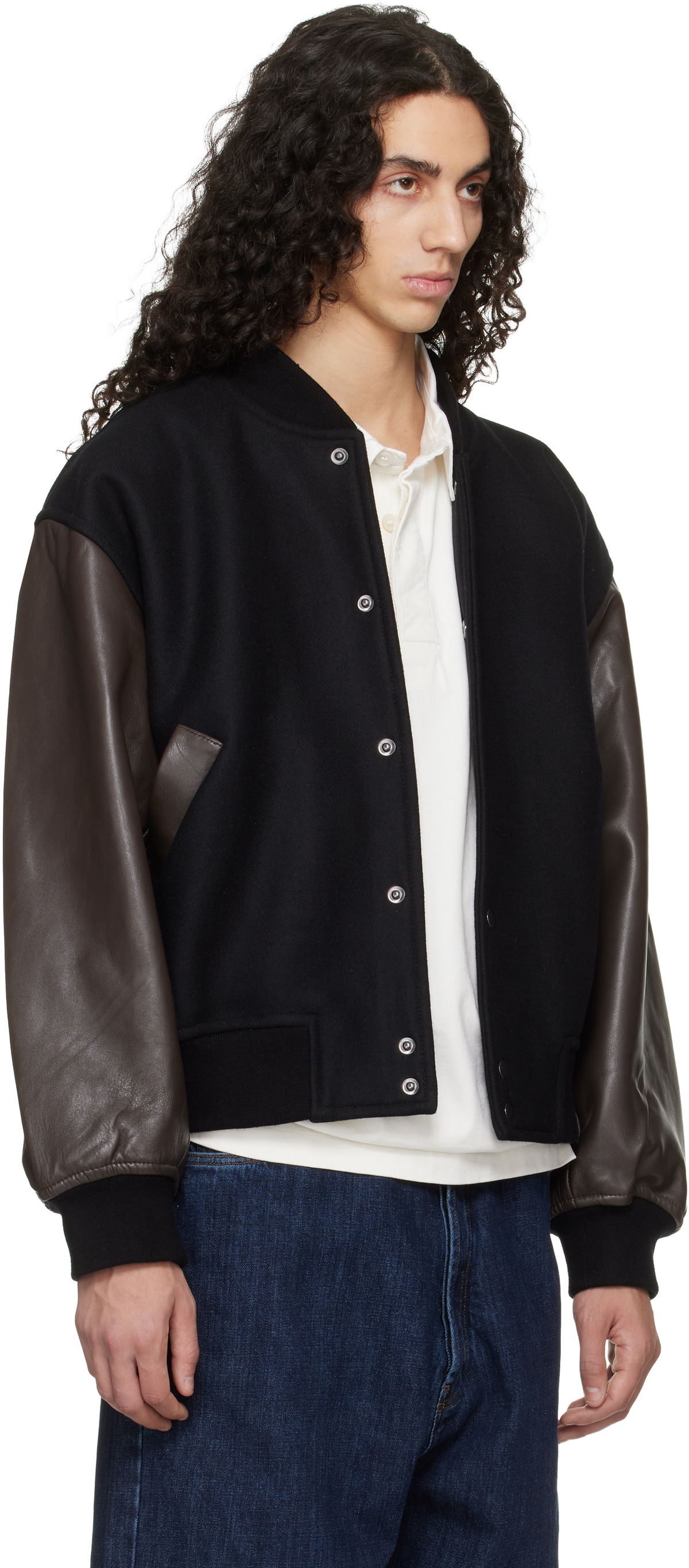 Studio Nicholson Black & Brown Alph Leather Bomber Jacket