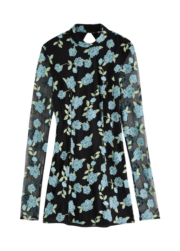Photo: Rotate Sunday Floral-embroidered Tulle Mini Dress Black