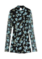 Rotate Sunday Floral-embroidered Tulle Mini Dress Black