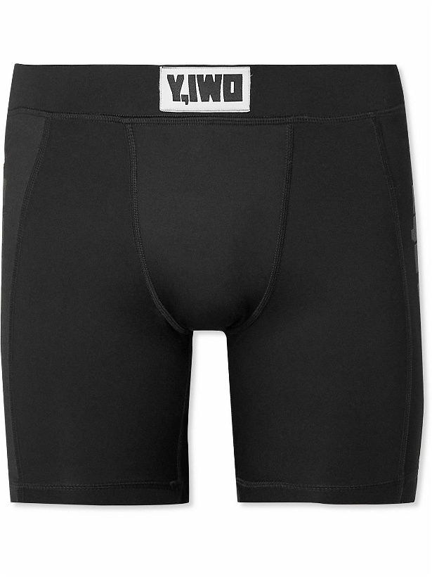 Photo: Y,IWO - Logo-Print Appliquéd Stretch-Nylon Shorts - Black