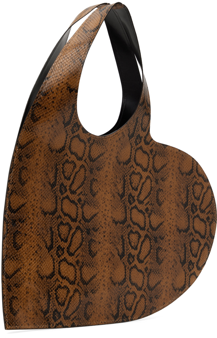 Coperni Brown Snake Print Heart Tote
