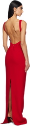 Mônot Red Plunging V-Neck Maxi Dress