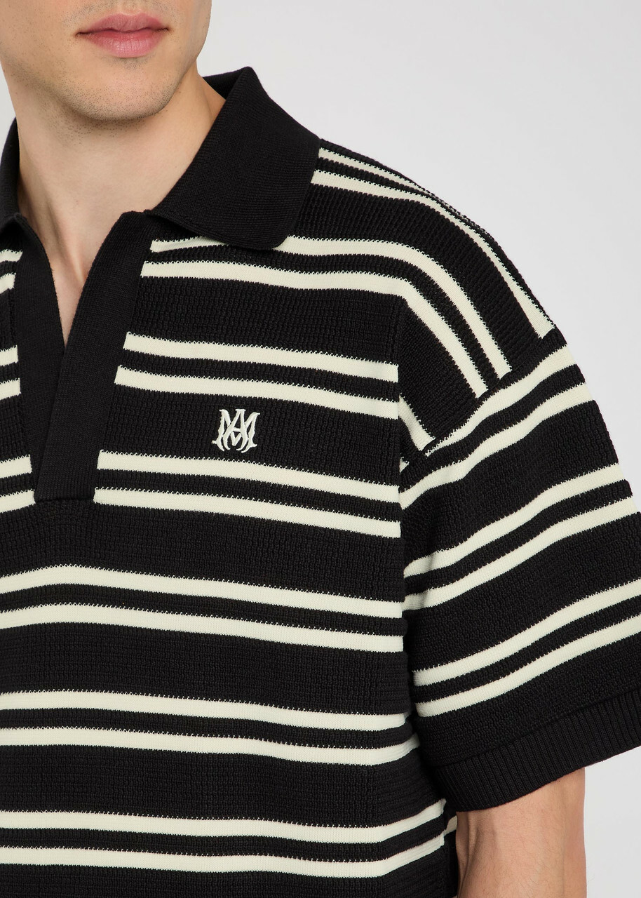 Amiri Striped Logo-embroidered Knit Polo Shirt Black