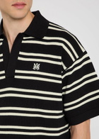 Amiri Striped Logo-embroidered Knit Polo Shirt Black