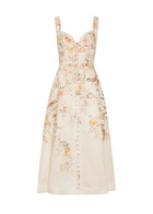 Zimmermann Luna Floral-print Linen Midi Dress Cream