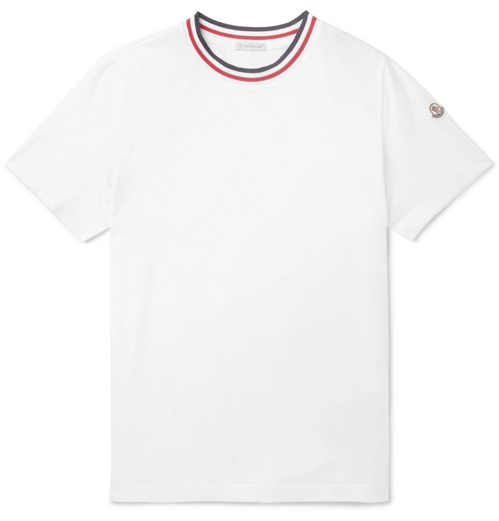 Photo: Moncler - Striped Webbing-Trimmed Cotton-Jersey T-Shirt - Men - White