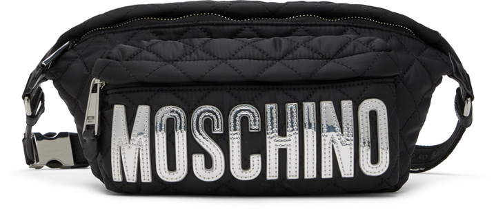 Photo: Moschino Black Quilted Logo Belt Bag