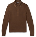 TOM FORD - Slim-Fit Satin-Trimmed Ribbed Silk-Blend Polo Shirt - Brown