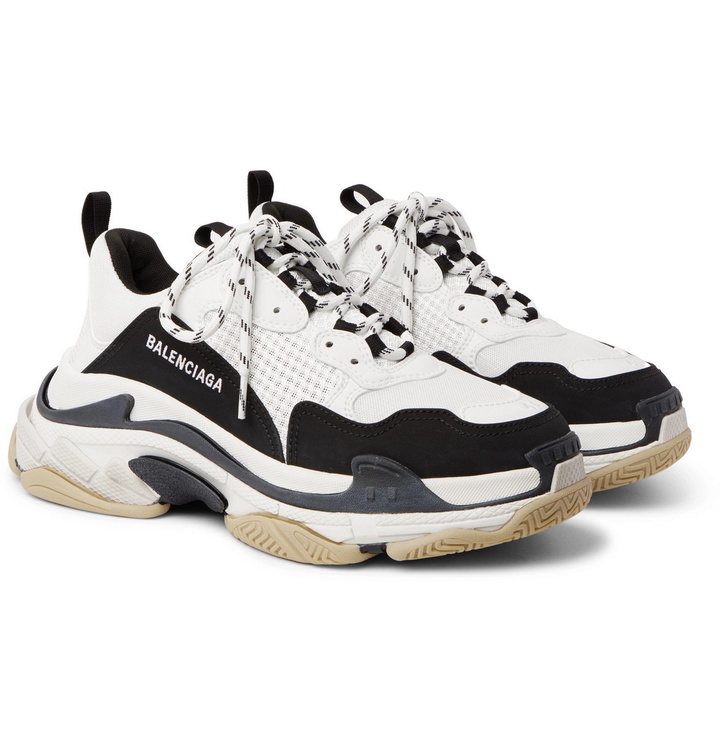 Photo: Balenciaga - Triple S Mesh, Nubuck and Leather Sneakers - White