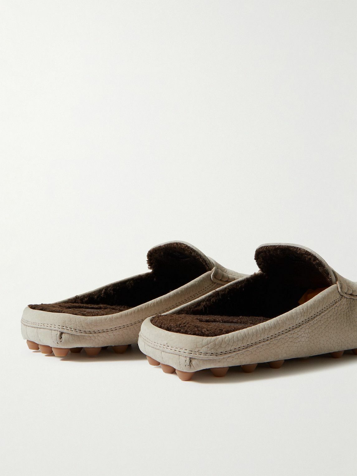 Tod's - Gommino Bubble Faux Shearling-Lined Full-Grain Nubuck Mules - Neutrals