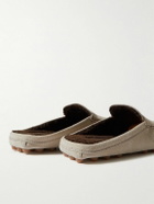 Tod's - Gommino Bubble Faux Shearling-Lined Full-Grain Nubuck Mules - Neutrals