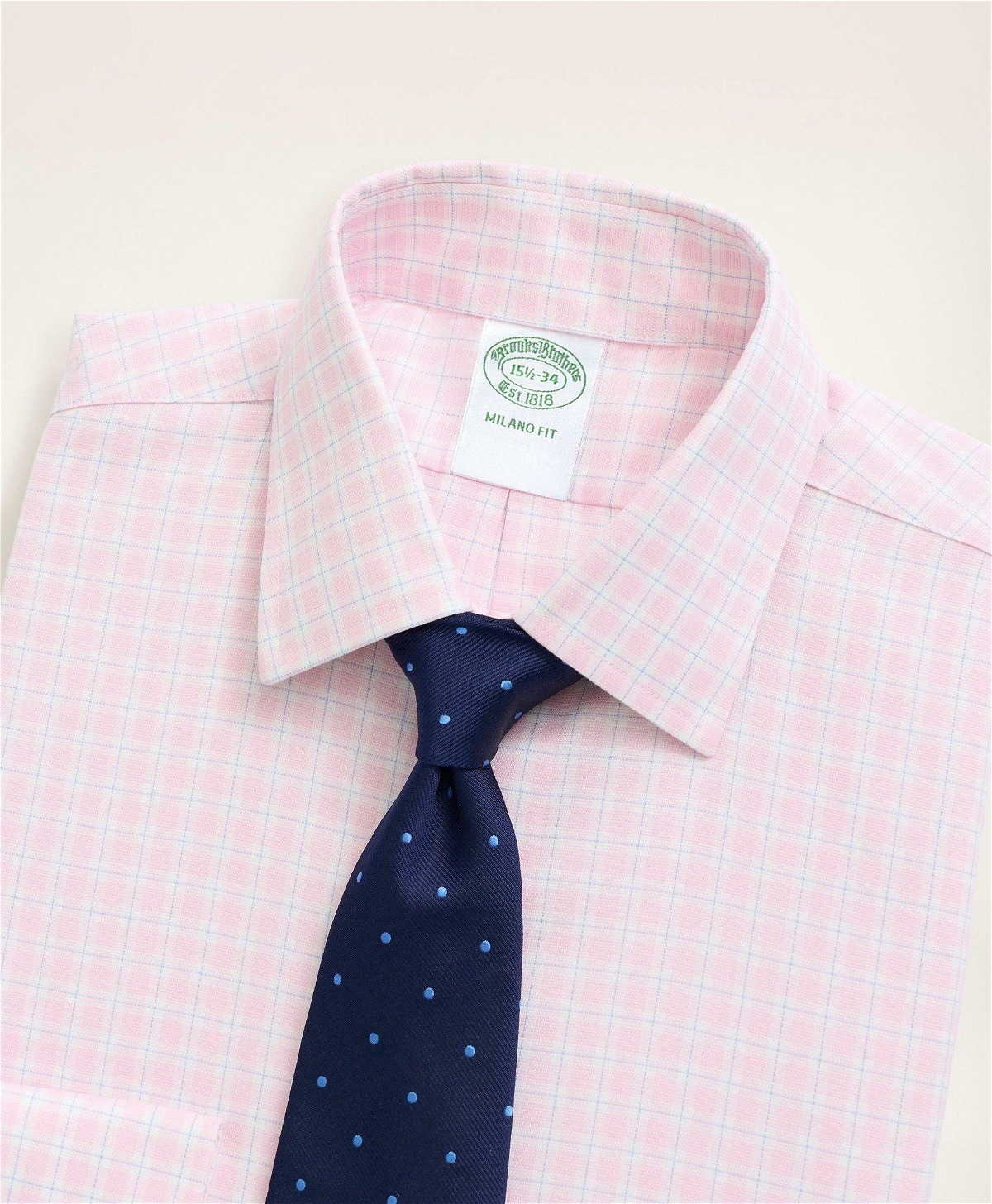 Brooks Brothers Men's Stretch Milano Slim-Fit Dress Shirt, Non-Iron Royal Oxford Ainsley Collar Check | Pink