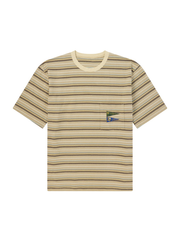 Photo: KAPITAL - Logo-Appliquéd Striped Cotton-Jersey T-Shirt - Neutrals