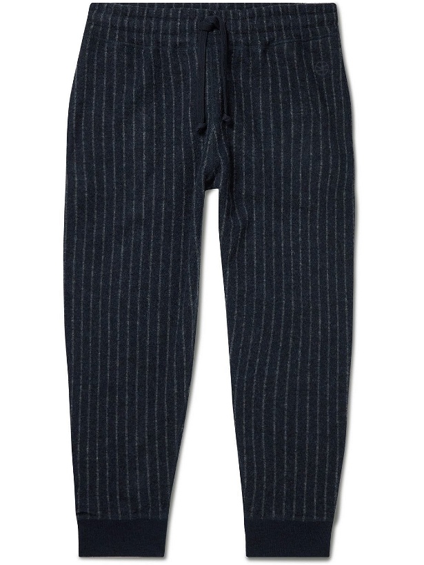 Photo: Kingsman - Tapered Striped Brushed Wool-Jersey Sweatpants - Blue