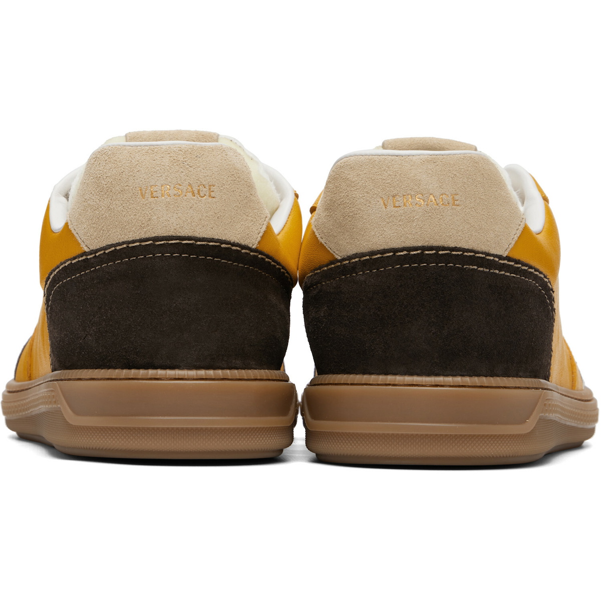 Versace Yellow Greca Court Nappa & Suede Sneakers