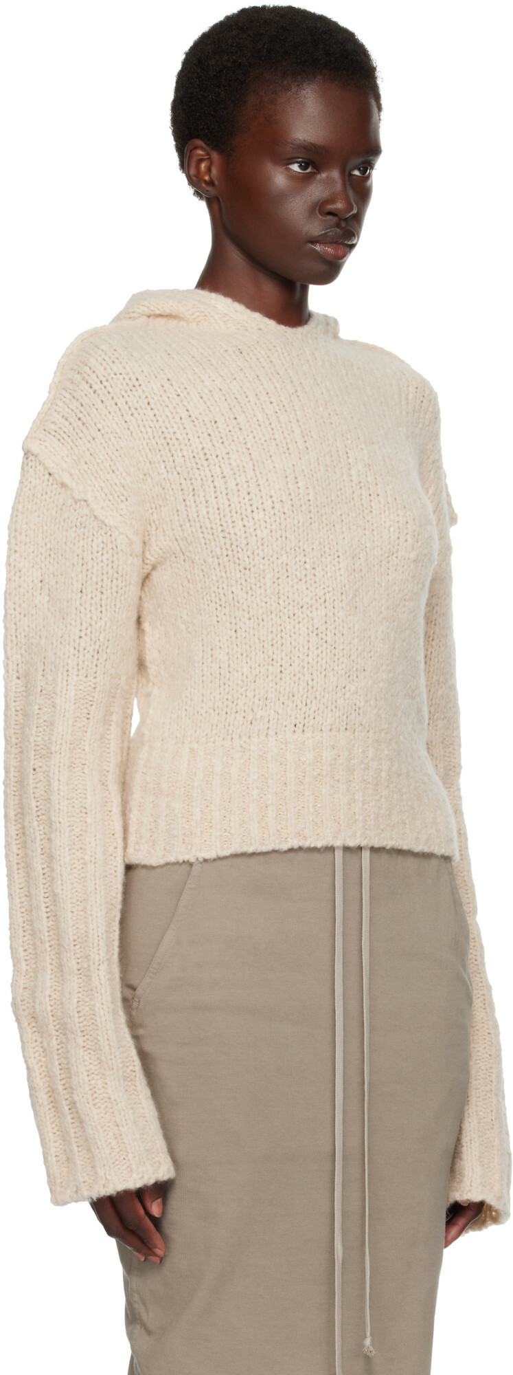 Rick Owens Off-White Tower Pullover Cropped Hoodie