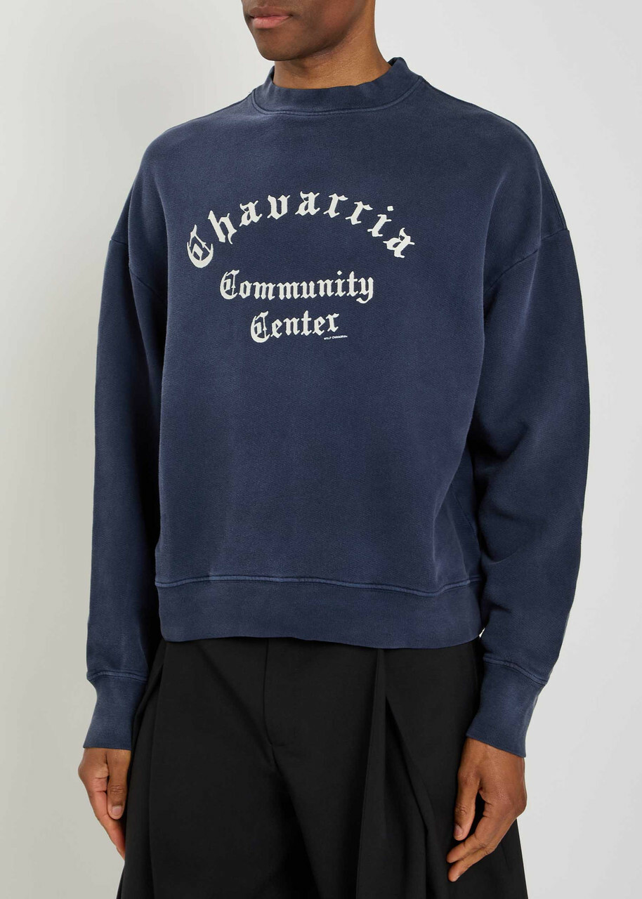 Willy Chavarria Community Printed Cotton Sweatshirt Navy