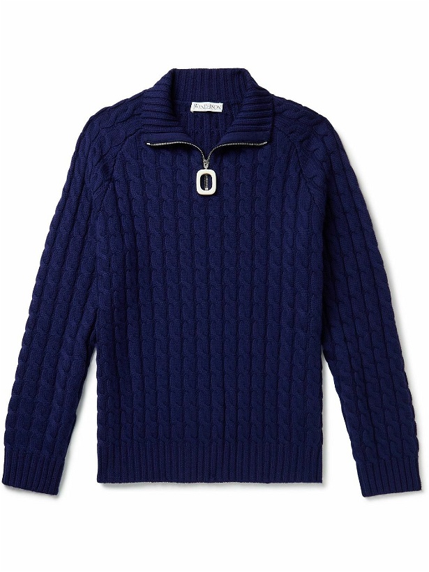 Photo: JW Anderson - Slim-Fit Cable-Knit Merino Wool Half-Zip Sweater - Blue