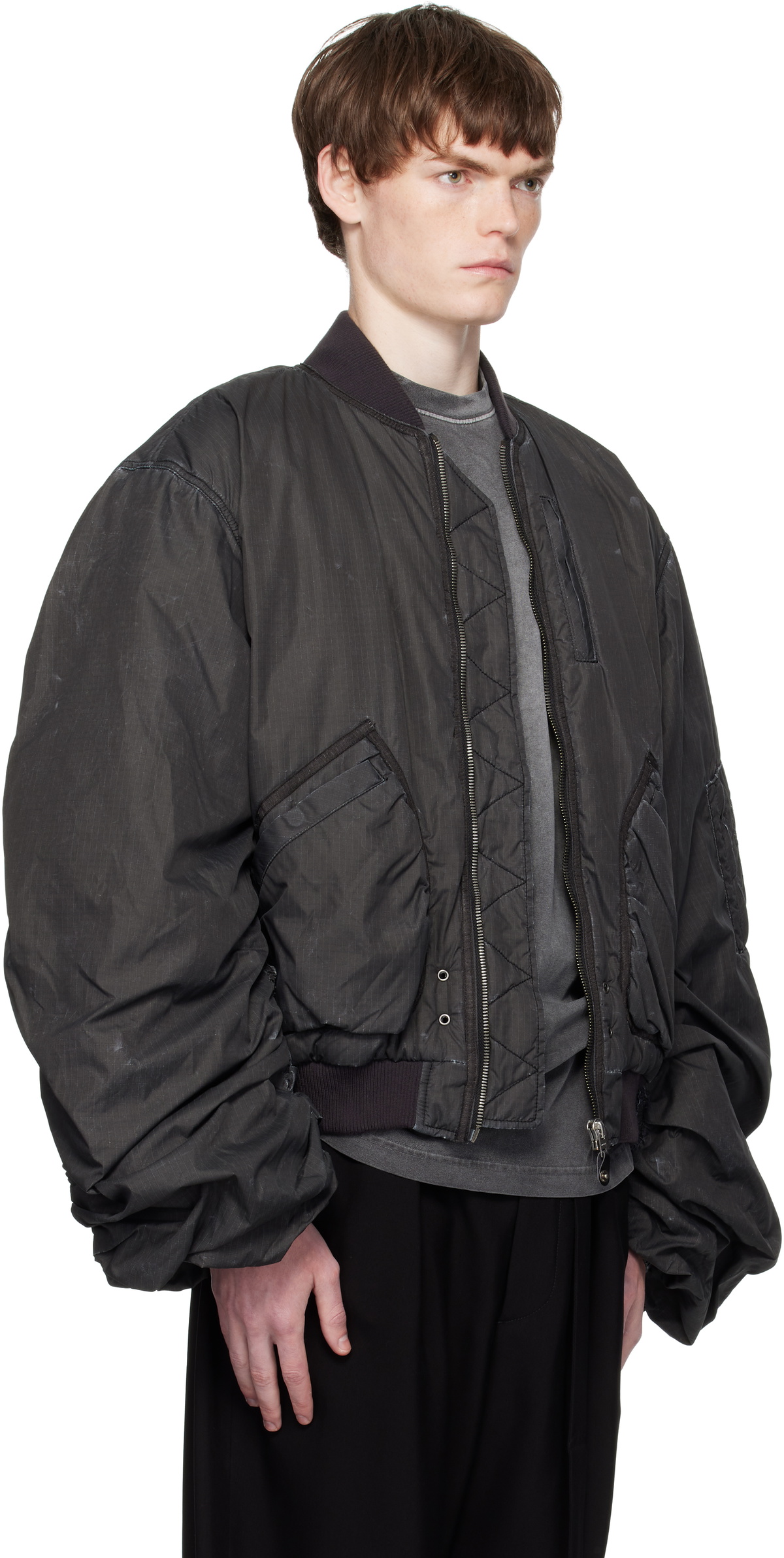 We11done Black Washed Nylon Bomber Jacket