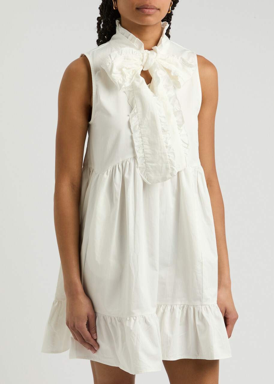 Sister Jane Enchanted Bow Tiered Cotton Mini Dress White