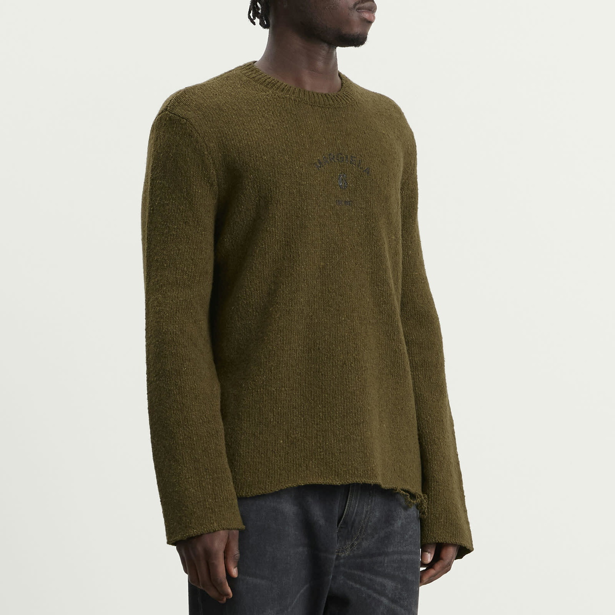 MM6 Maison Margiela Men's 6 Logo Crewneck Jumper in Khaki-Black Print