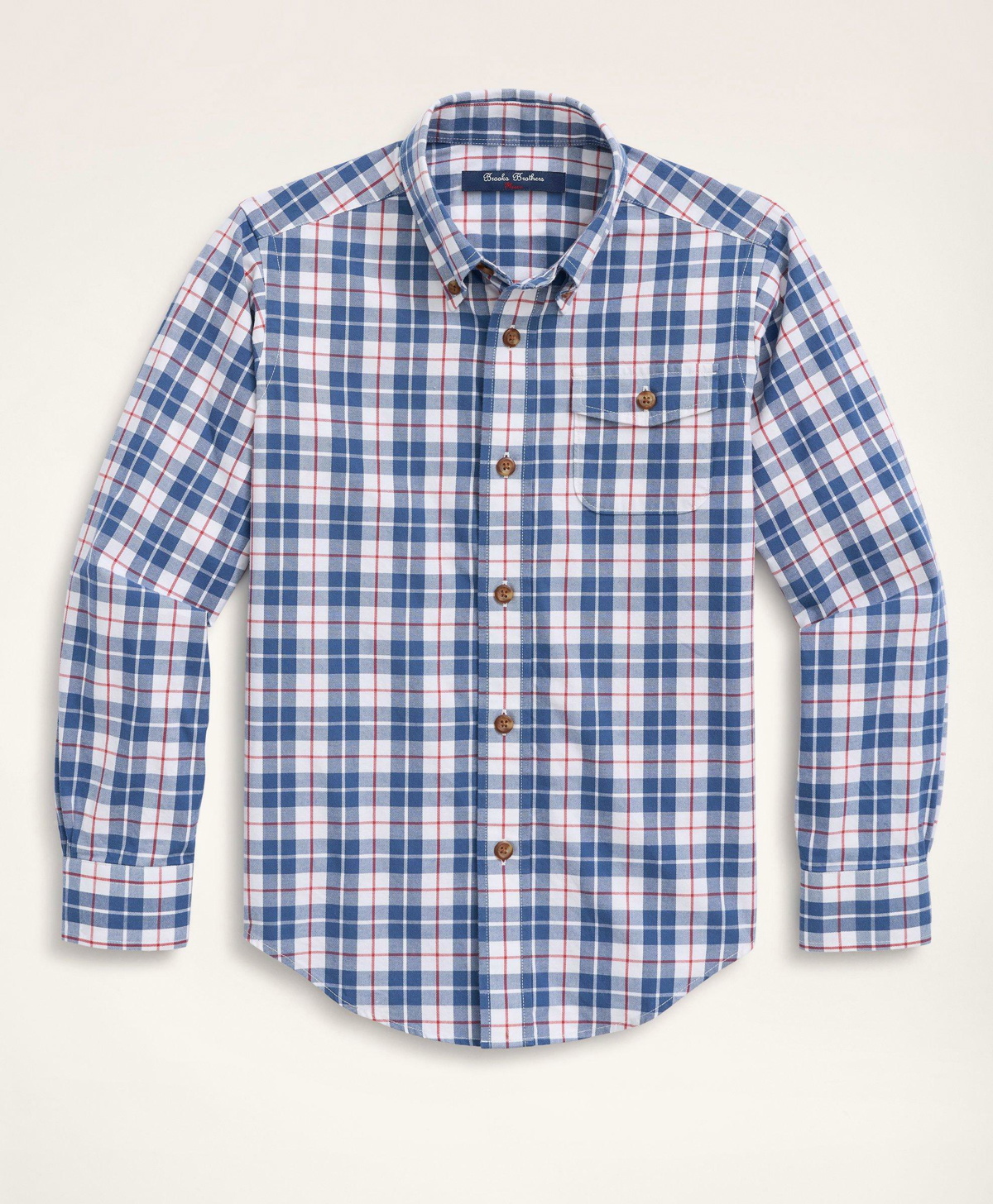 Brooks Brothers Boys Brushed Twill Blue Check Sport Shirt | Navy