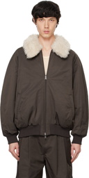 AMOMENTO Brown Oversized Shearing Reversible Bomber Jacket