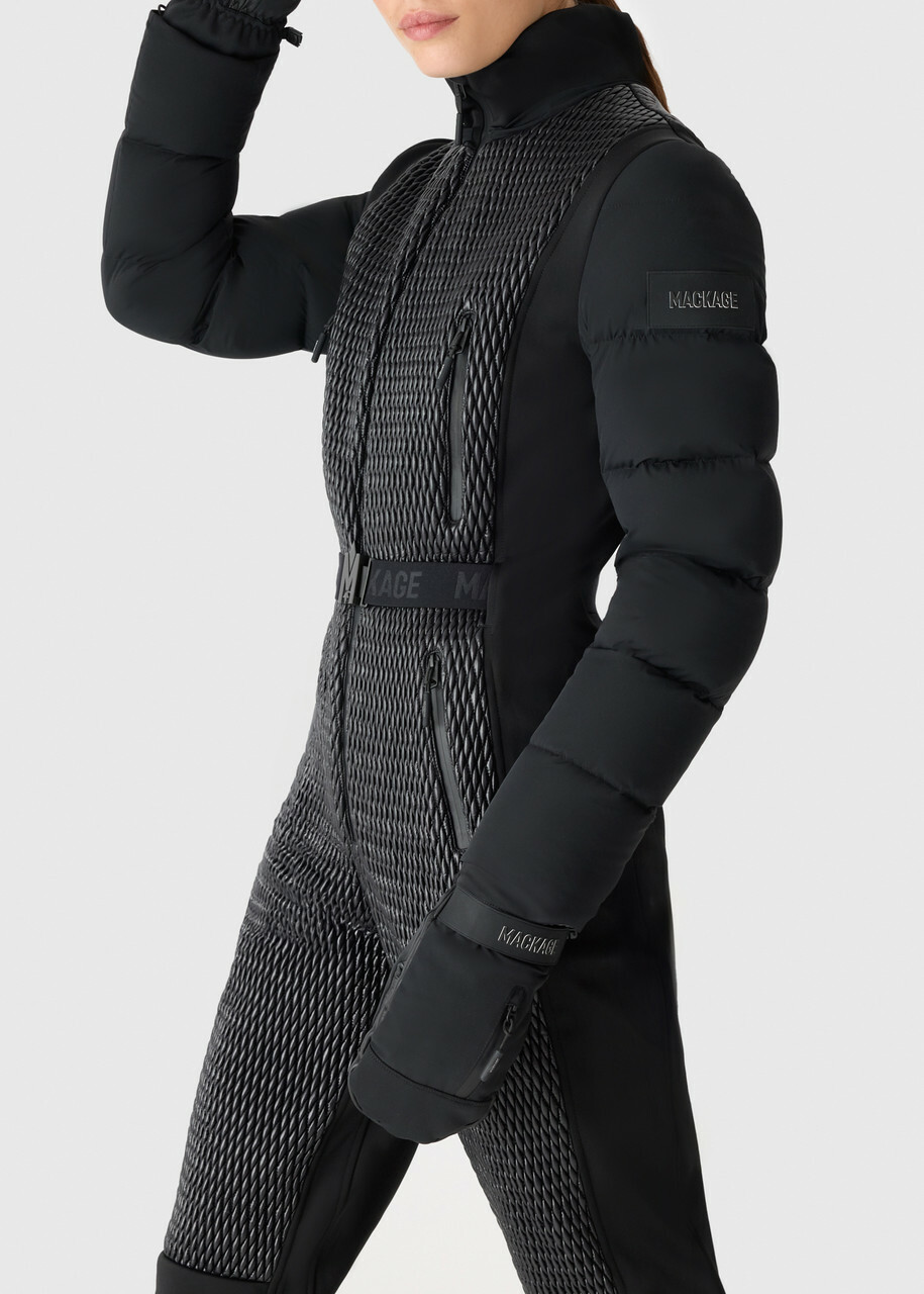 Mackage Lorelle Fur-hood Bonded Fleece ski Suit Black