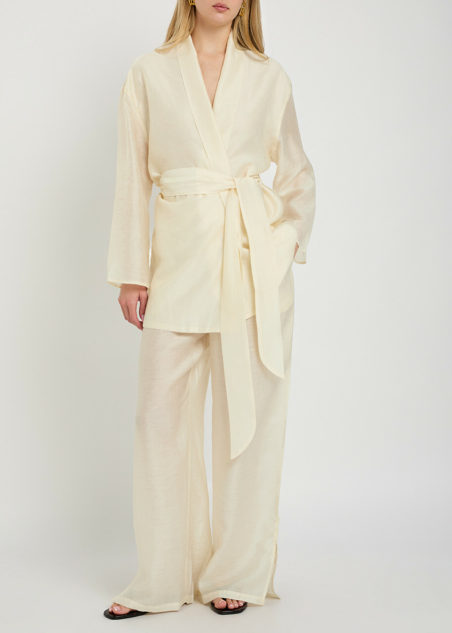 Solaqua Giulia Embroidered Wide-leg Trousers Ivory