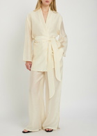 Solaqua Giulia Embroidered Wide-leg Trousers Ivory