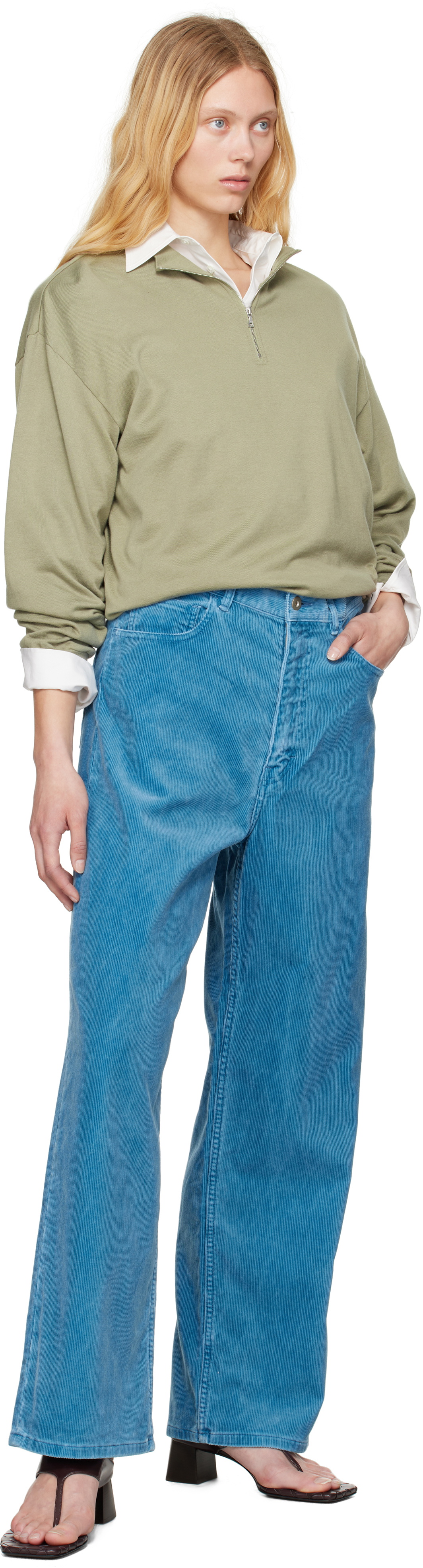 AURALEE Blue Finx Corduroy Wide 5P Trousers Auralee