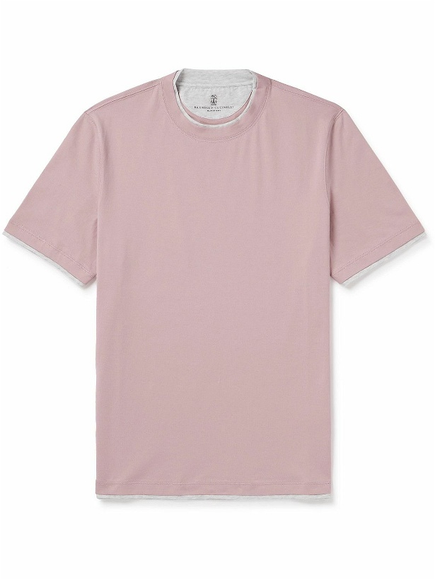 Photo: Brunello Cucinelli - Layered Cotton-Jersey T-Shirt - Pink