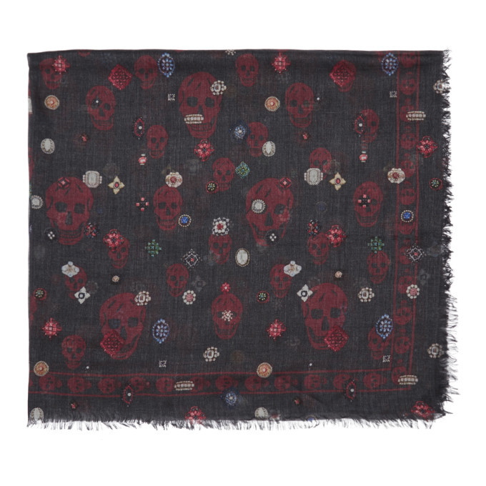 Photo: Alexander McQueen Black and Red Jewel Skull Scarf