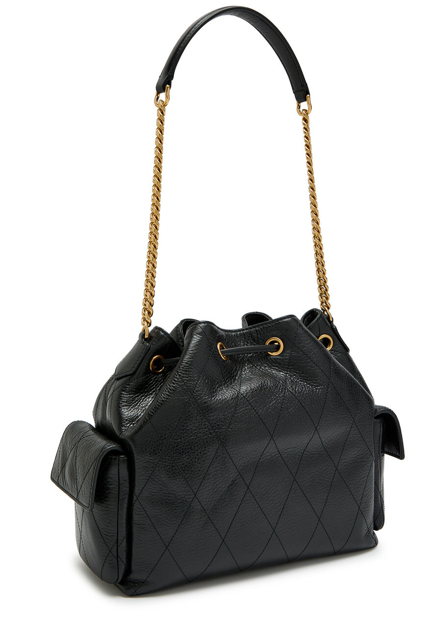 Tory Burch Charlie Drawstring Grained Leather Shoulder bag - Black - One Size