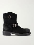 SECOND / LAYER - 8" Rider Studded Suede Biker Boots - Black