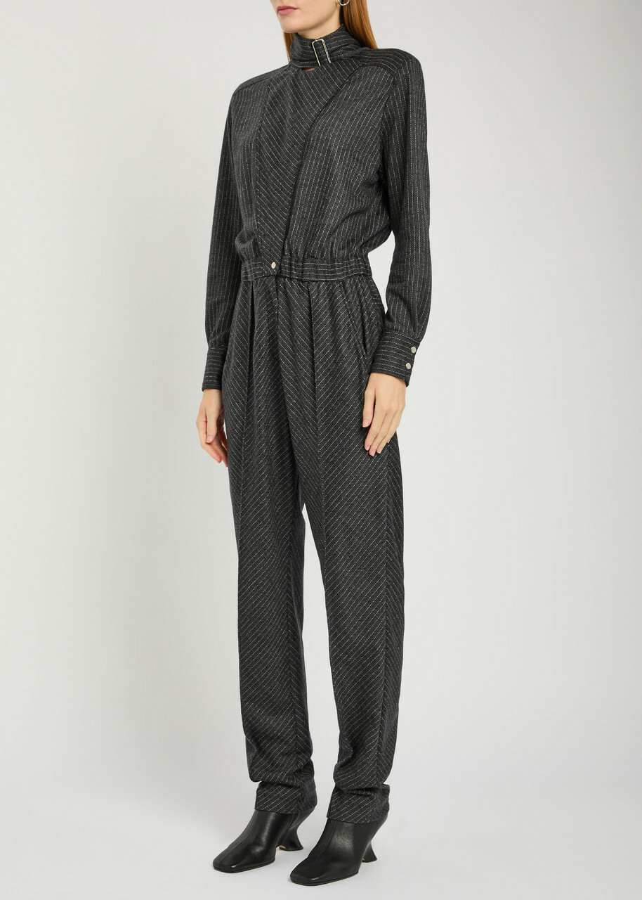 Isabel Marant Rheane Pinstriped Wool-blend Jumpsuit Dark Grey