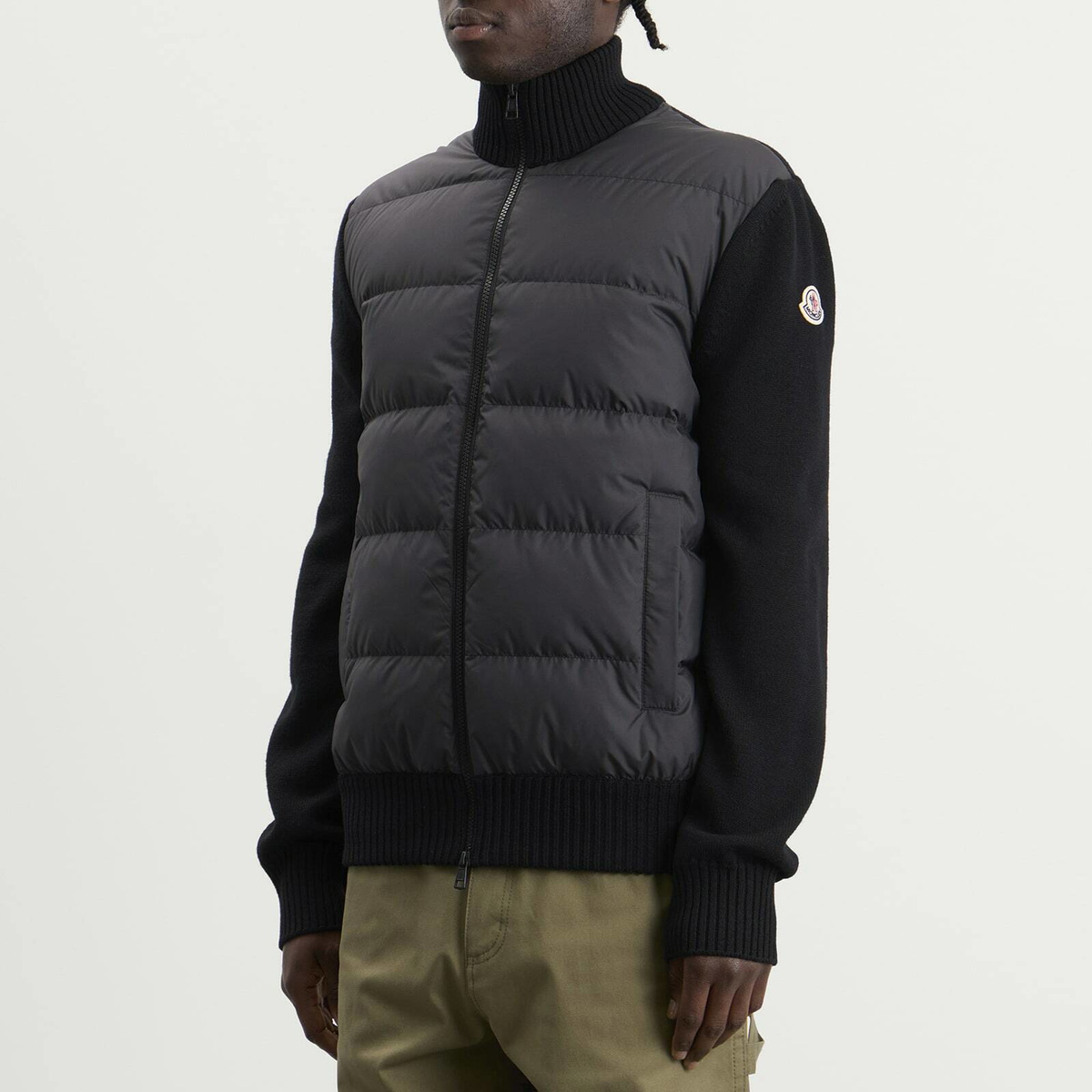 Moncler Men's Hybrid Padded Front Wool Zip Jacket in Black