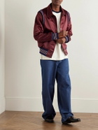 Golden Bear - Striped Cotton-Blend Trimmed Satin Varsity Jacket - Burgundy