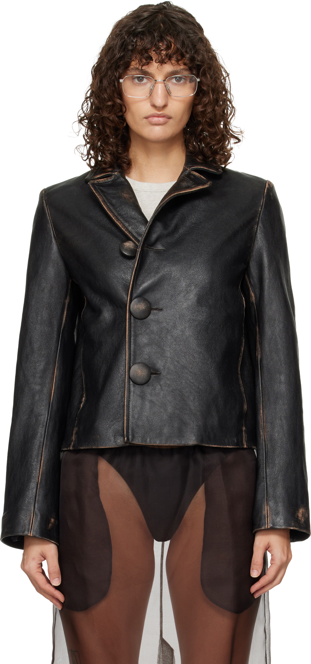 MM6 Maison Margiela Black Sports Leather Jacket