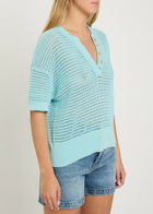 Varley Callie Open-knit Cotton Polo top Light Blue
