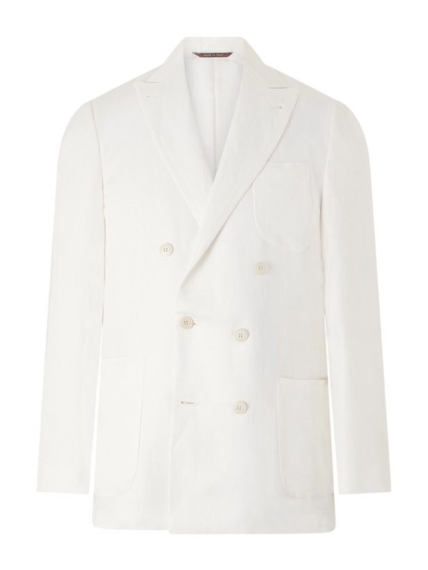 Photo: Canali - Double-Breasted Linen and Silk-Blend Suit Jacket - White