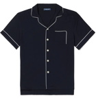 Frescobol Carioca - Camp-Collar Piped Jersey Shirt - Blue