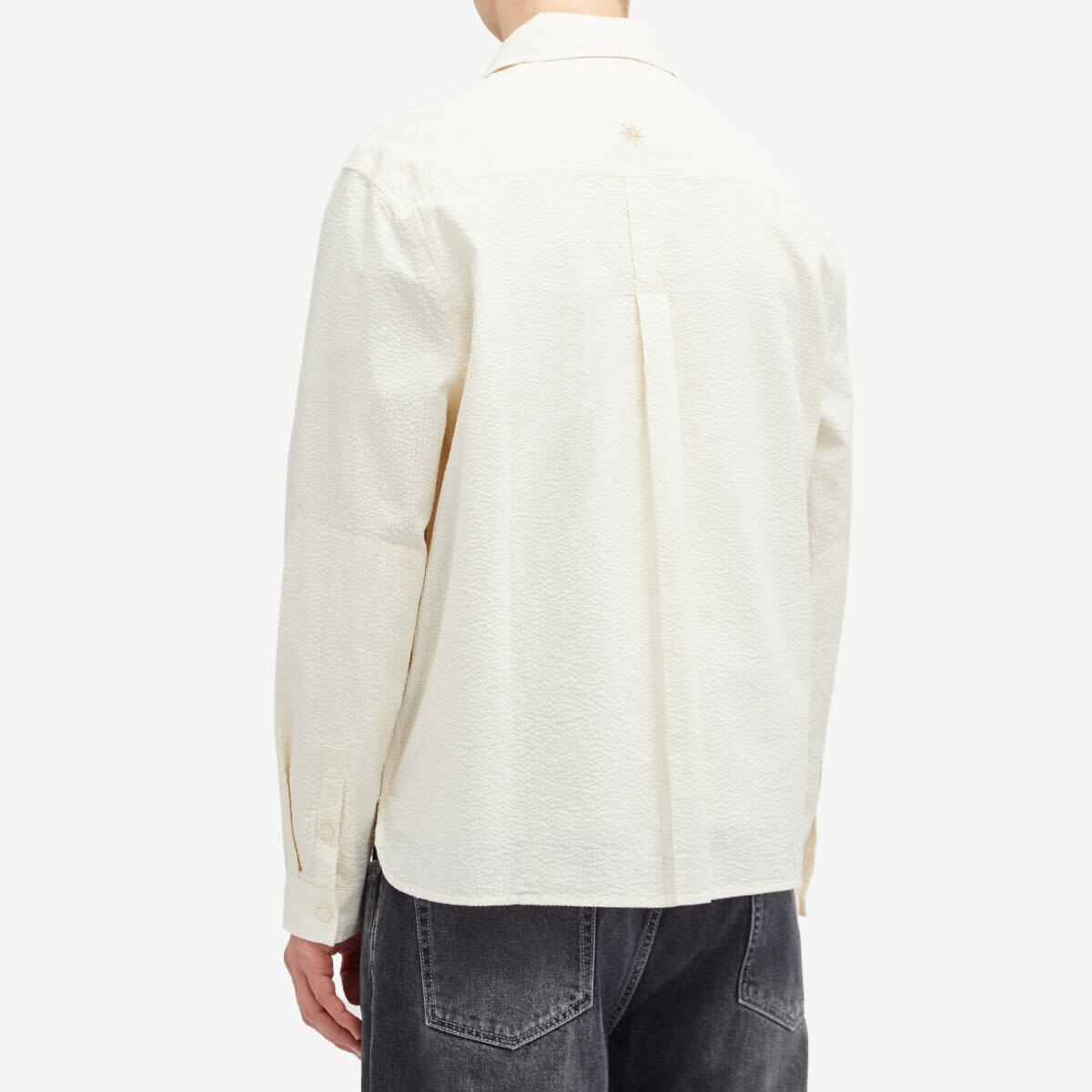 Magic Castles Men's Newell Embroidered Shirt in Ecru Seersucker