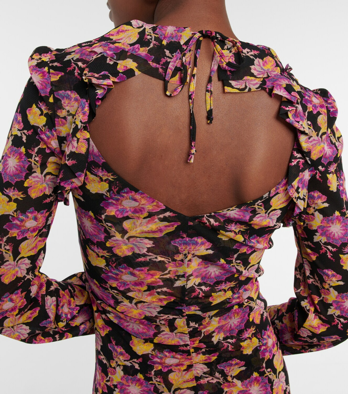 dvf sean mesh dress DIANE VON FURSTENBERG Sean ruffled floral-print stretch-mesh maxi dress