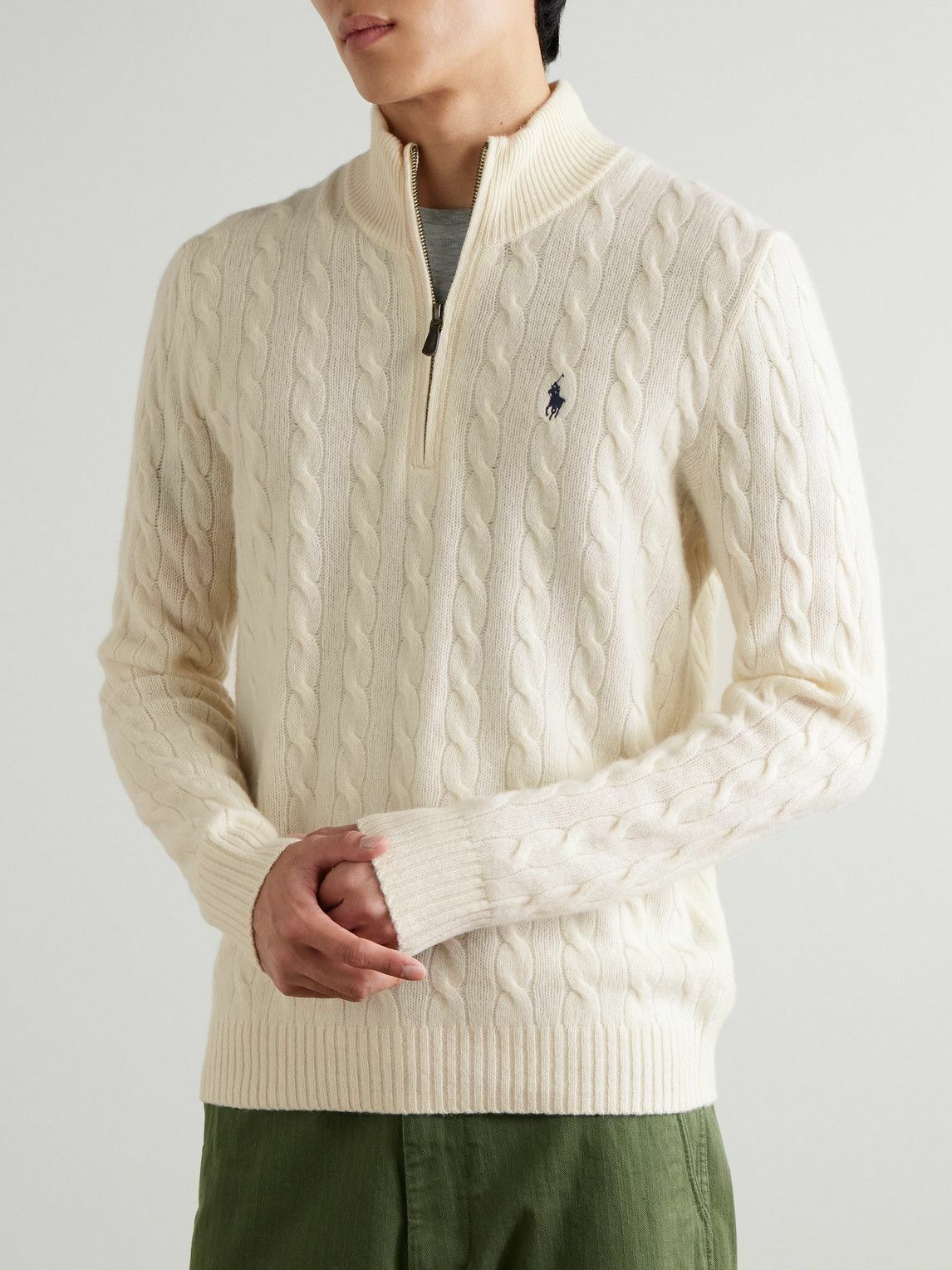 Polo Ralph Lauren - Logo-Embroidered Cable-Knit Wool and Cashmere