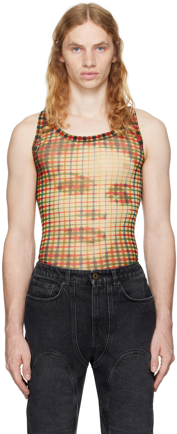 Jean Paul Gaultier Yellow & Red 'The Tartan Face' Tank Top Jean