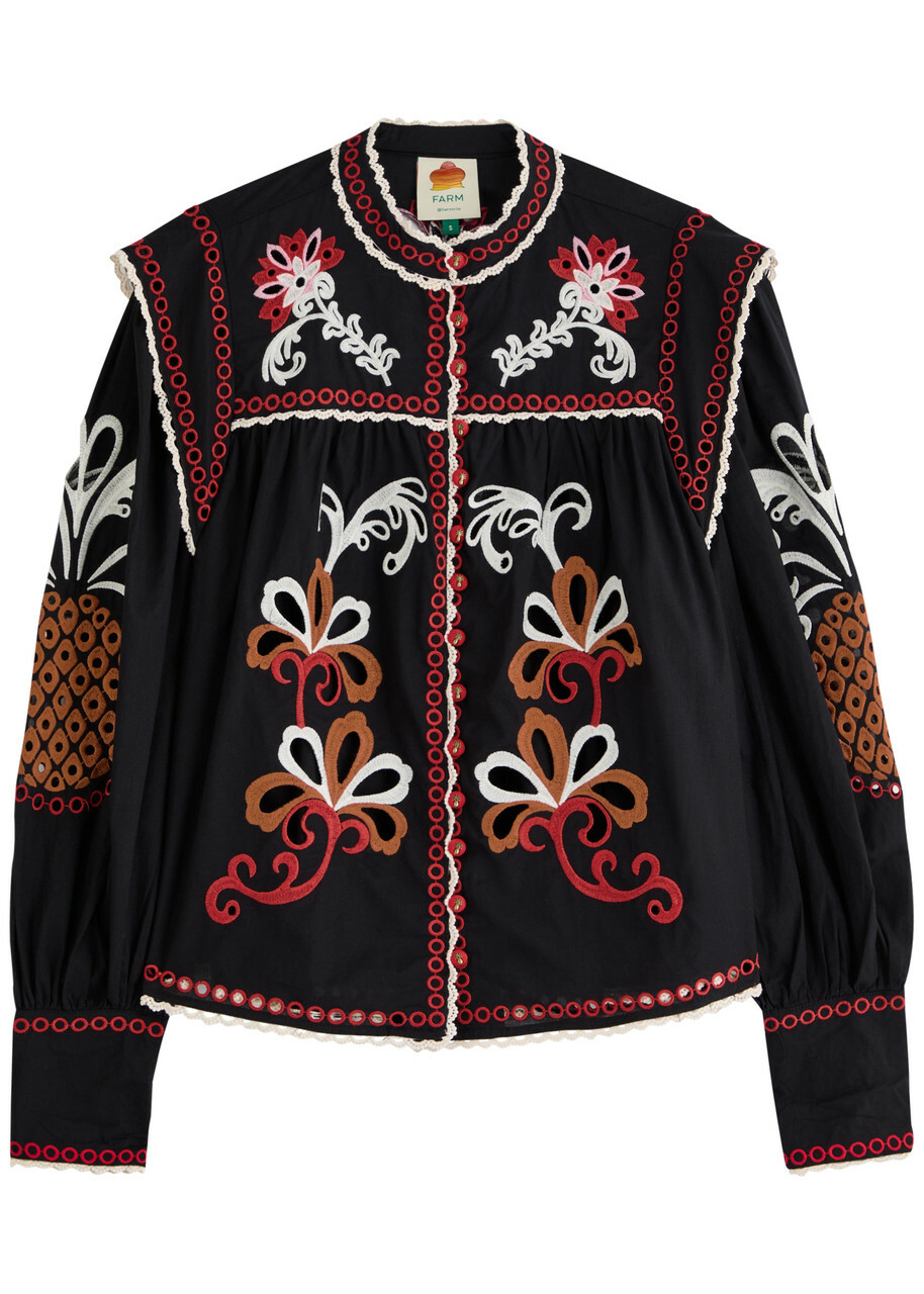 Farm Rio Broderie-anglaise Cotton Blouse Black